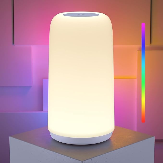 Touch Bedside Table LED Lamp, [Sleek Design & RGB Mode] Multi-Color Dimmable with Warm White Lights, Birthday Gifts for Women Mom, Smart Nightstand Small Lamp for Bedroom Living Room Home Decor by ROOTRO