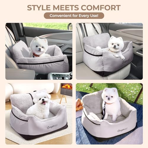 BurgeonNest Dog Car Seat for Small Dogs & Cats Under 25 lbs, Black Grey - Image 5