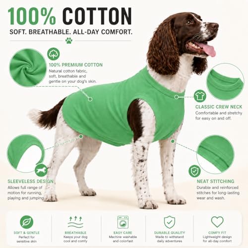 2018 Pet Clothes Dog Clothing Blank T-Shirt Tanks Top Vests for Small Middle Large Size Dogs 100% Cotton Dog Summer Vest Classic (XL, Green) - Image 2
