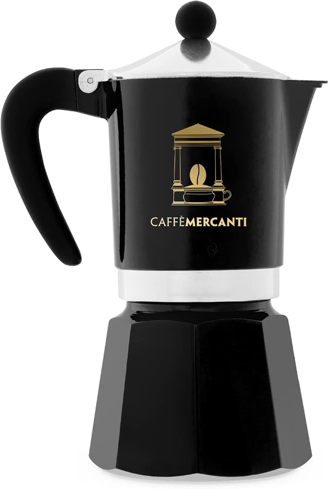 Bialetti Limited Edition Caffe Mercanti Black Oro 6 Cups - Italian Stovetop Moka Pot - Image 2
