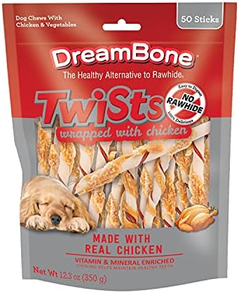 DreamBone Chicken Wrapped Twist Stick Rawhide-Free Dog Treats, 50 Count by Dreambone