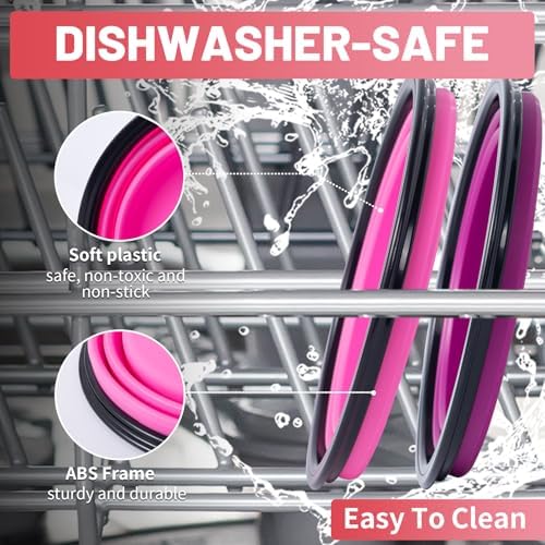SLSON Dog Bowls Pet Collapsible Bowl with Cover Lids,2 Pack Dog Travel Bowls Portable Foldable Cat Water Dish Bowl for Pets Walking Parking Camping (Pink and Purple, Large) - Image 6