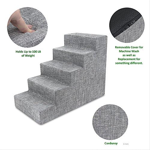Best Pet Supplies Dog Stairs & Steps - Foam Steps for Small Dogs & Cats, Non-Slip Indoor Balanced Pet Step Support, Dog Ramp, No Assembly, Ash Gray Linen, 5-Step (22.5-inch Height) - Image 6