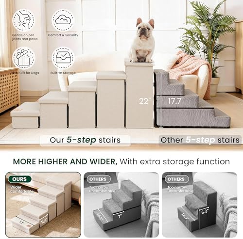 Love's cabin Dog Stairs for High Bed, Foldable Pet Stairs for Small Medium or Large Dogs Puppy with Storage for Bed or Couch, Cat Dog Steps Ramp with Zip up to 200 lbs, Beige, 5 Steps - Image 5