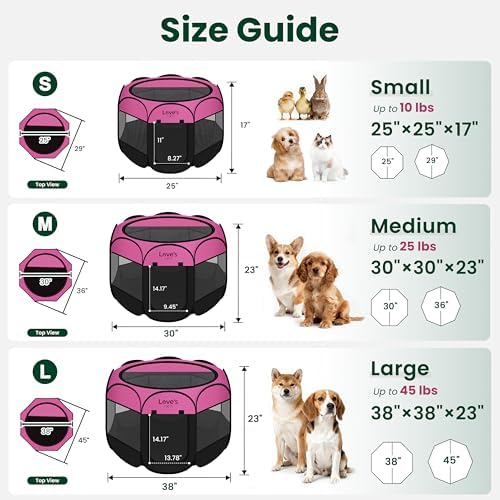 Love's cabin Pet Puppy Dog Playpen, Medium Dog Tent Crates Cage Indoor/Outdoor, Portable Playpen for Cat, Foldable Pop Up Dog Kennel Playpen with Carring Case, Removable Zipper Top, Pink - Image 2