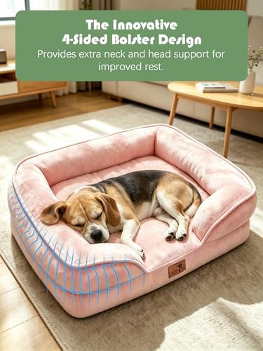 Spotted Play Orthopedic Dog Bed with Sides - Sofa Beds for Medium Dogs, Supportive Foam Pet Couch Bed with Washable Removable Cover, Waterproof Lining and Non-Slip Bottom, Pink - M - Image 5