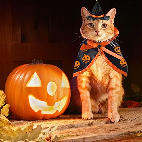 Halloween Cat Costume Cloak Witch Hat Pet Accessories Halloween Adjustable Pumpkin Pet Costumes Clothes Set, Halloween pet Costume Decor Cloak for Cats Dogs Puppy Halloween Carnival Party Supplies - Image 3