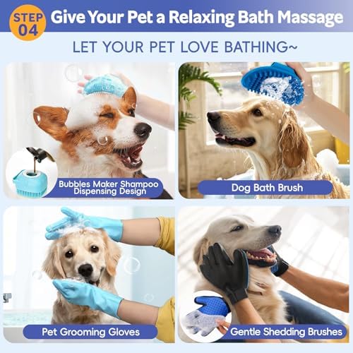 Dog Brush for Shedding 13pcs Bath Grooming Kit with Pet Nail Clipper and File - Dog Bath Brush Cat Grooming Supplies, Dematting Comb Bath Brush Shampoo Scrubber for Dogs and Cats - Image 6