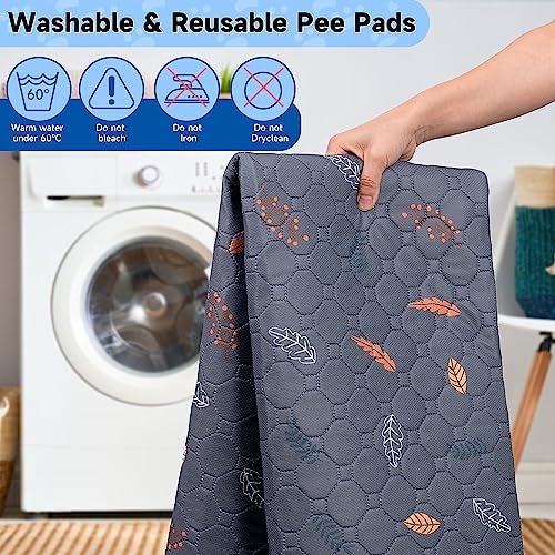 Sunheir Washable Pee Pads for Dogs 2-Pack Reusable Puppy Pads Pet Training Pads, Waterproof Dog Pee Pads for Crate, Whelping Pad, Non-Slip Protects Against Urine Leakage (Leaves - Deep Grey, 24x36) - Image 3