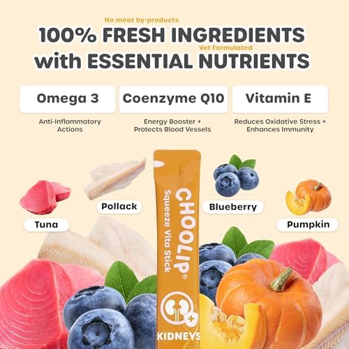 Choolip Squeeze Vita Stick Kidney Support Lickable Cat and Dog Treats – 49-Count Tuna and Pollack Sticks with Pumpkin, Blueberry and Omega-3 – Box with 7 Pouches, Vet-Formulated for Kidney Health - Image 2
