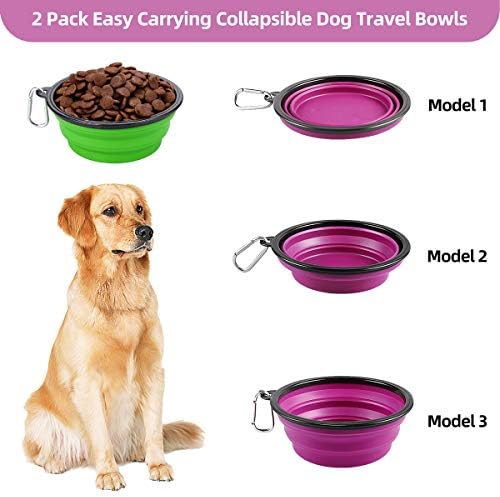 Kytely Large Collapsible Dog Bowls 2 Pack, 34oz Foldable Dog Travel Bowl, Portable Pet Water Food Bowl with Clasp, Pet Cat Feeding Cup Dish for Traveling, Walking, Hiking (Green+Purple) - Image 3