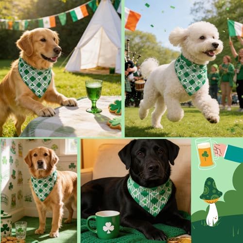 St Patricks Day Dog Bandanas Plaid Shamrock 3 Leaves - Pet Scarf with Adjustable Snap Button Cute Lucky Holiday Costumes for Irish Festivals, Small & Medium Breeds (5-30lbs) - Image 4