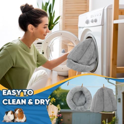 Guinea Pig Hideout - Fluffy Separable Small Pet Bed with Snap Fastener, Cuddler-Style Guinea Pig Bed with Round Shape Surrounds, Igloo Shape, Grey - Image 5