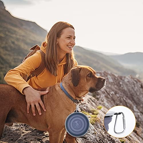 SLSON Dog Bowls Pet Collapsible Bowl with Cover Lids,2 Pack Dog Travel Bowls Portable Foldable Cat Water Dish Bowl for Pets Walking Parking Camping (Taro Purple and Concrete Gray, Large) - Image 4