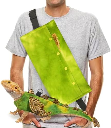 Bearded Dragon Leash and Harness Set, Beardie Carrier, Lizard Adjustable Harness with Leather Wings and Sling Bag, Reptile Small Pet Backpack Batwing Accessories (Green) by WELCOME