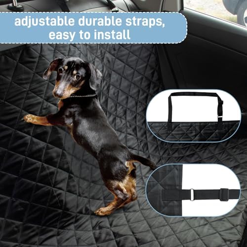 Dog Car Seat Cover for Back Seat, Large Universal Fit Bench Car Seat Cover, Waterproof Dog Hammock for Car with Adjustable Straps, Durable Seat Protector for Cars, Trucks & SUVs, Black - Image 2