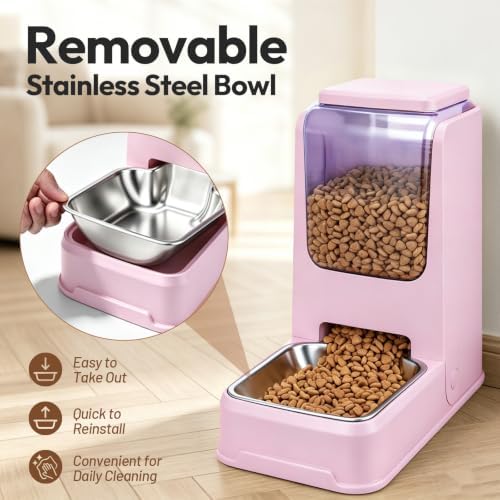 Automatic Cat Feeder and Water Dispenser Set with Stainless Steel Bowls, Gravity Dog Food and Waterer Large Capacity Pet Feeder for Small Medium Kitty Puppy, Light Purple - Image 5