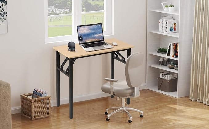 Panana Small Foldable Computer Desk, 31.5 inch Folding Home Office Desk for Small Spaces, Modern Simple Style for Home, Office, Study, Writing, No Assembly Required (Natural Wood, 31.5" x 15.7") - Image 2
