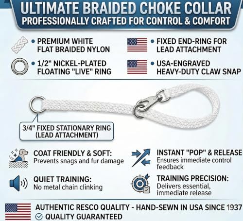 Resco Nylon Dominant Dog Collar for Training and Handling, 18", White - Image 5