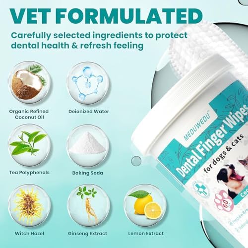 MEDUWEDU Wider Dental Care Finger Wipes 60 Counts,Teeth Cleaning Finger Wipes for Dogs & Cats,Reduces Plaque & Supports Oral Freshness, Coconut Scent - Image 3