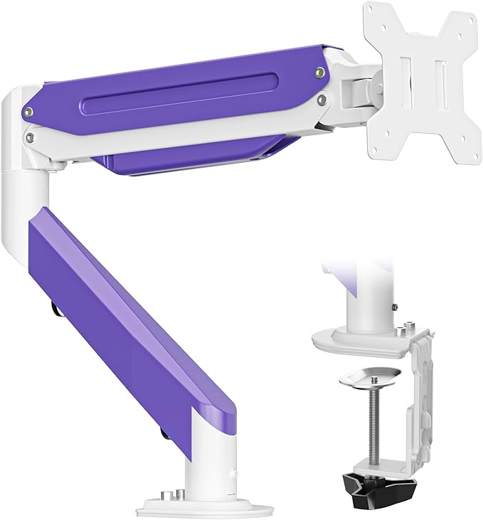 Suptek Monitor Mount Gas Spring Monitor Arm Desk Mount Fully Adjustable Fits 17 20 22 23 24 26 27 32 35 inch Monitors Weight Capacity up to 24.25 lbs (White+Purple, 17"-35") by suptek