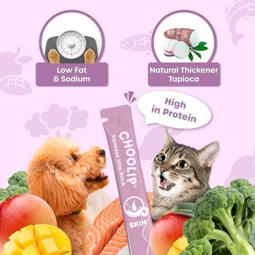 Choolip Squeeze Vita Stick Skin Support Lickable Cat and Dog Treats – 49-Count Multivitamin Sticks for Skin and Coat Health, Soft Puree for All Life Stages – Box with 7 Pouches - Image 5