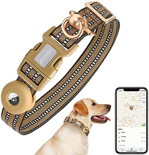Auroth Airtag Dog Collar, Adjustable Air Tag Case Holder Dog Collar for Medium Large Dogs, Airtag Dog Collar Holder with Heavy Duty D Ring Tangle Free by AurothPets