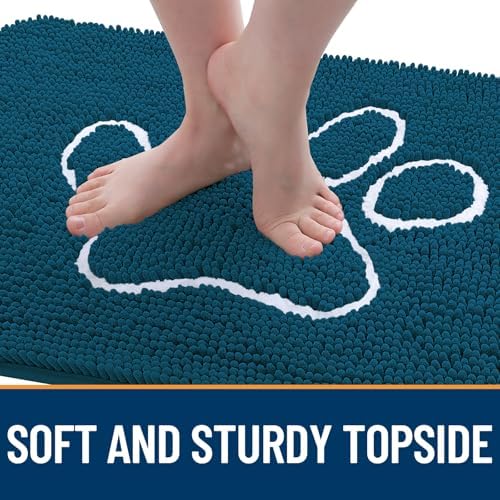 OLANLY Dog Door Mat for Muddy Paws 70x32, Paw Print Design Chenille Mud Mat - Image 4