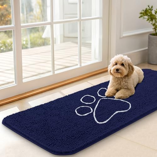 OLANLY Dog Door Mat for Muddy Paws 47x17, Paw Print Design Chenille Mud Mat by OLANLY