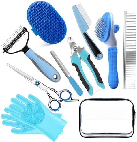 Bath Grooming Kit for Pets, 10pcs Dog Brush for Shedding with Dog Nail Clipper and Trimmer, Dog and Cat Grooming Supplies, Dematting Comb for Dogs, Pet Bath Supplies by 2TRUL