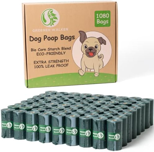 GREENER WALKER Poop Bags for Dog Waste, 1080 Doggy Waste Bags Extra Thick Strong 100% Leak-Proof (Deep Green) by GREENERWALKER