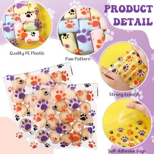 Pasimy 200 Pcs Paw Dog Treat Bags Clear Cellophane, Halloween Color - Image 3