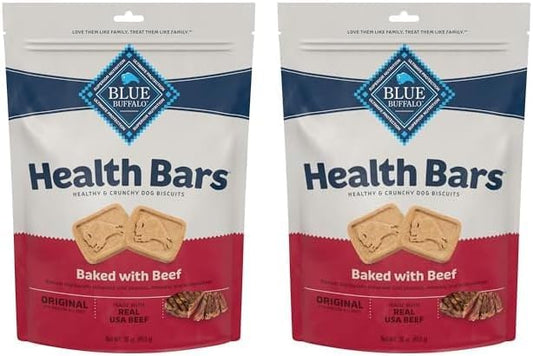 Blue Buffalo Health Bars Natural Crunchy Dog Treats Biscuits, Beef 16-oz Bag (Pack of 2) by BlueBuffaloCompanyLtd