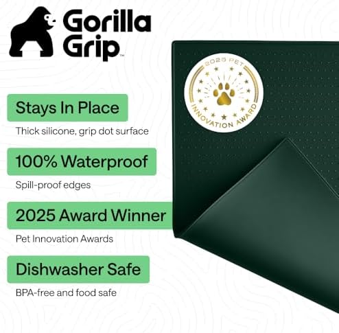 GORILLA GRIP Dog Food Mat, 100% Waterproof Silicone, 18.5x11.5 Hunter Green - Image 2