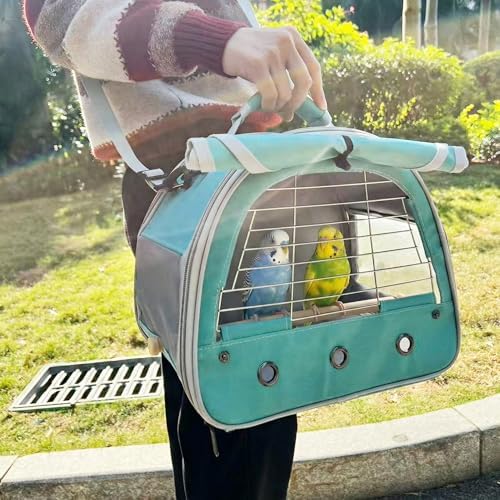 Bird Travel Carrier Cage, with Stainless Steel Metal Window and Wood Perch, Portable Bag for Cockatiel Parakeet Conure Green Cheek Budgie (Green, Steel Window) - Image 5