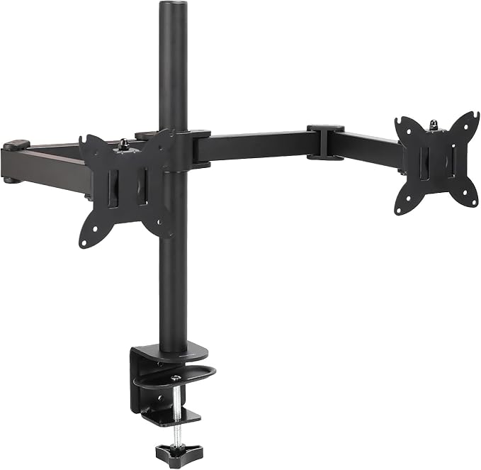 Amazon Basics Adjustable Dual Monitor Desk Mount, Supports up to 32 inch Monitors and 22 lbs per Arm, Adjustable Tension, VESA 75x75/100x100, Black by AmazonBasics