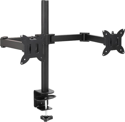 Amazon Basics Adjustable Dual Monitor Desk Mount, Supports up to 32 inch Monitors and 22 lbs per Arm, Adjustable Tension, VESA 75x75/100x100, Black by AmazonBasics