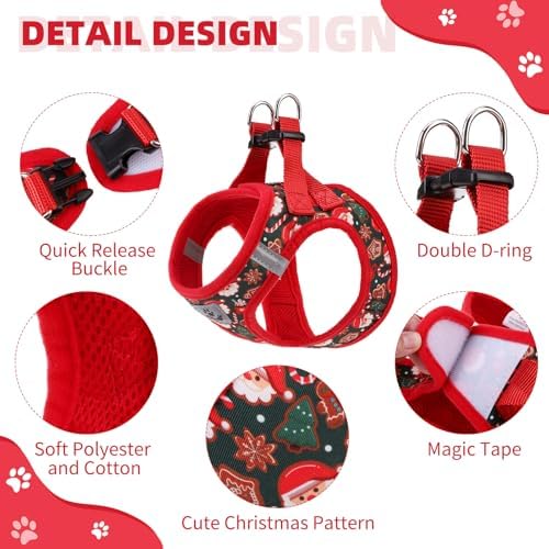 KOOLTAIL Christmas Dog Harness for Small Medium Dogs,Dog Harness and Leash Set, Step in No Pull Soft Mesh Padded Adjustable and Reflective Pet Vest Harness Puppy, Extra Harness for XS S Dogs, S - Image 2