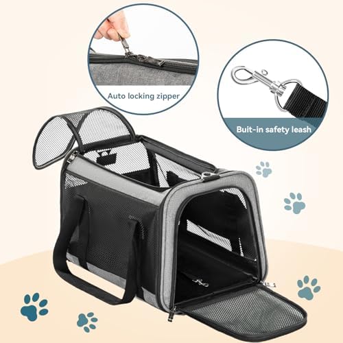 Petsfit Cat Carrier Dog Carriers Airline Approved, 18 x 11 x 11 Soft-Sided Pet Carrier, 3 Carrying Ways, Lightweight, Breathable, Escape Proof, with Adjustable Shoulder Strap and Soft Cushion - Image 4