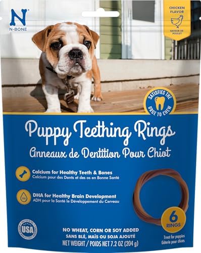 N-Bone Puppy Teething Rings, Chicken Flavor, Natural Puppy Teething Chews & Chew Treats, Helps Soothe Teething Gums, Calcium Enriched, 6 Rings by N-Bone