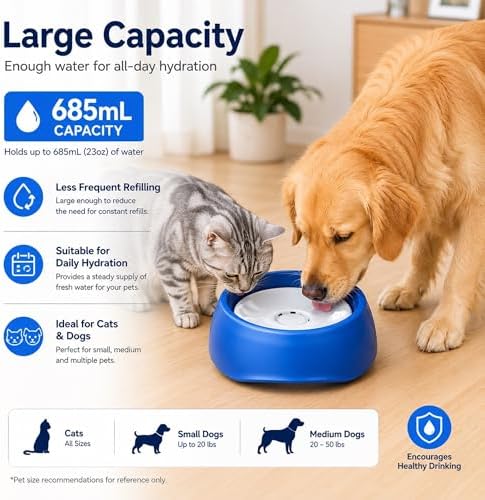 Blue No Spill Dog Water Bowl, Pet Floating Water Bowl No Wet Mouth, Anti Splash & Anti Tip Slow Water Feeder, Keeps Fur Dry Clean Drinking Bowl for Dogs & Cats, Large Capacity Travel Friendly - Image 6