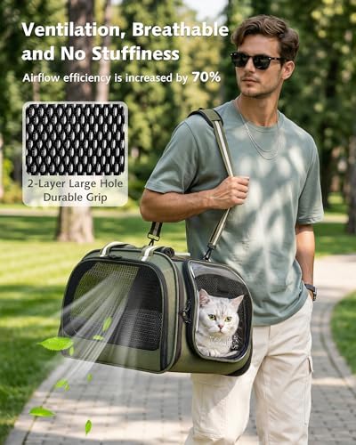 Pecute Cat Carrier,Double Bubble Pet Carrier for Cat Small Dogs,Green,M - Image 6