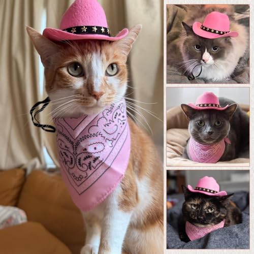 Pet Cowboy Costume, Dog Cowboy Hat with Bandana Scarf, Adjustable Cat Cowboy Hat for Party Cosplay Christmas, Halloween Cowboy Costumes for Small Pet Dogs Cats (Pink, Medium) - Image 5