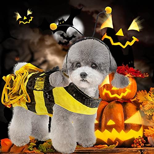 Bee Costume for Dogs - Bumblebee Dress with Cap - Funny Pet Halloween Outfit for Small, Medium & Large Dogs & Cats - Image 2