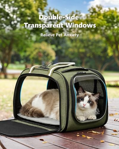Pecute Cat Carrier,Double Bubble Pet Carrier for Cat Small Dogs,Green,L - Image 3