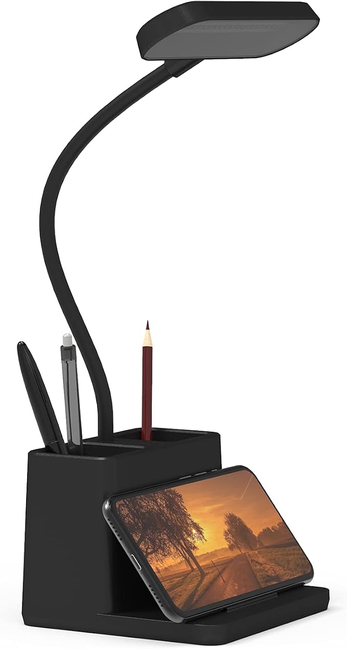AXX Black LED Desk Lamp, Battery Operated Small Table Light for Dorm Room | Rechargeable, Battery-Powered, Cute, Dimmable, Gooseneck, Pen Holder, Touch Control, for Home Office Bedroom Desktop by AtAXXwetrulylovereadingandarealwaysexcitedtoexplorenewandcreativelightingdesignsthatbringcomfortandinspirationtoeverypage