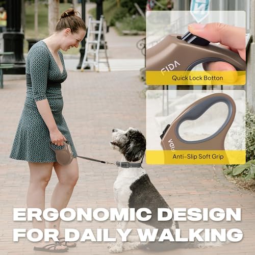 Fida Retractable Dog Leash, 16 ft Dog Walking Leash for Small and Medium Dogs up to 44lbs, 360° Tangle Free, Coffee/Brown - Image 5