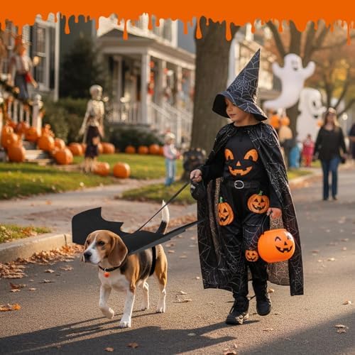 Dog Halloween Costumes for Medium Dogs, Dog Bat Wings with Pumpkin Bell Pet Halloween Cosplay Party Dress Up (Medium) - Image 7