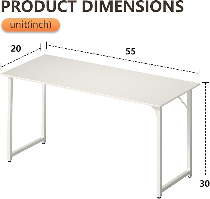 BestOffice Computer Desk,Home Office Desk, Modern Simple Style for Home Office Study Writing (White, 55 Inch) - Image 3