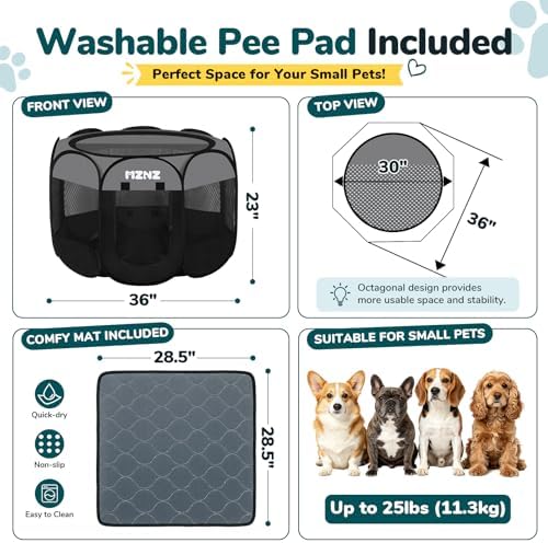 Dog Cat Small Animal Puppy Playpen with Pee Pad, Medium, Dark Grey - Image 2